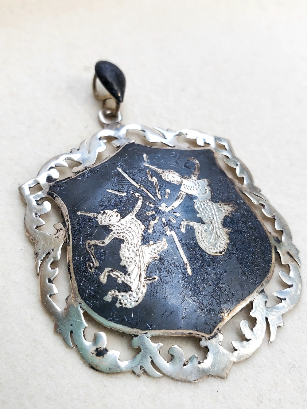 Vintage Siam Sterling Niello Pendant